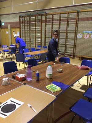 Setting the tables for lunch time.